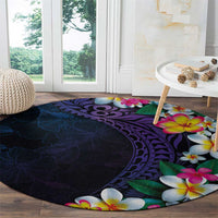 Hawaiian Plumeria-Polynesian Art Tattoo Frosted Blue Violet Color Round Carpet LT03 - Polynesian Pride