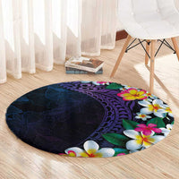Hawaiian Plumeria-Polynesian Art Tattoo Frosted Blue Violet Color Round Carpet LT03 - Polynesian Pride