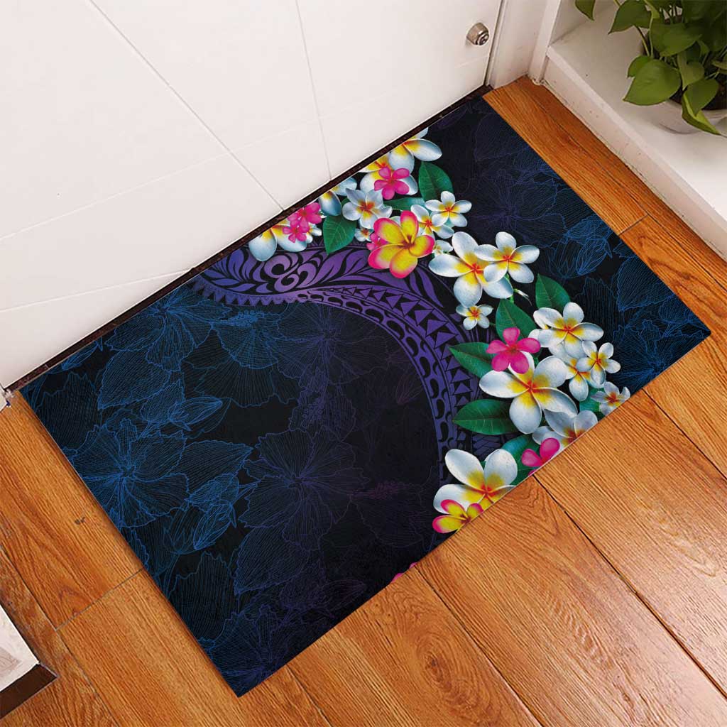Hawaiian Plumeria-Polynesian Art Tattoo Frosted Blue Violet Color Rubber Doormat LT03 - Polynesian Pride