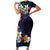 Hawaiian Plumeria-Polynesian Art Tattoo Frosted Blue Violet Color Short Sleeve Bodycon Dress