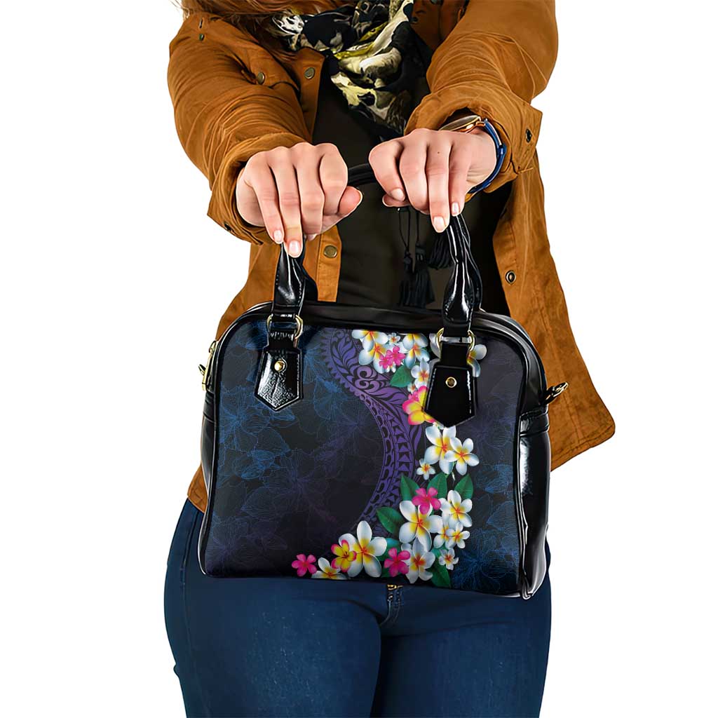 Hawaiian Plumeria-Polynesian Art Tattoo Frosted Blue Violet Color Shoulder Handbag LT03 One Size Blue - Polynesian Pride
