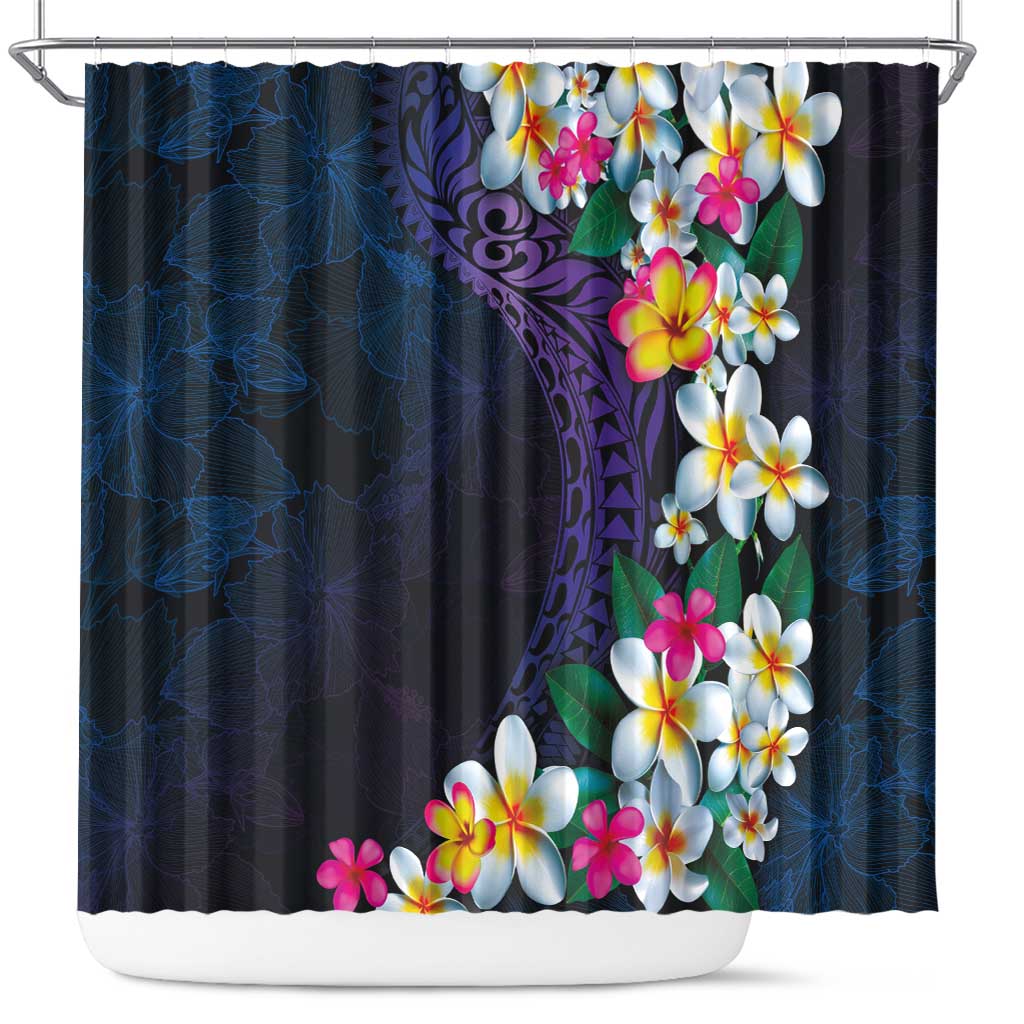 Hawaiian Plumeria-Polynesian Art Tattoo Frosted Blue Violet Color Shower Curtain LT03 Blue - Polynesian Pride