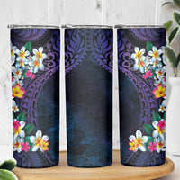 Hawaiian Plumeria-Polynesian Art Tattoo Frosted Blue Violet Color Skinny Tumbler