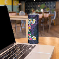 Hawaiian Plumeria-Polynesian Art Tattoo Frosted Blue Violet Color Skinny Tumbler