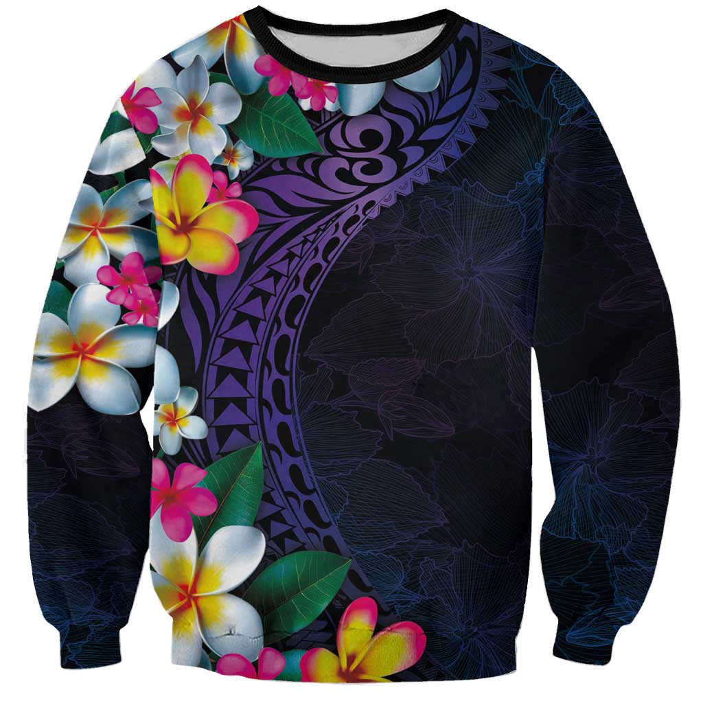 Hawaiian Plumeria-Polynesian Art Tattoo Frosted Blue Violet Color Sweatshirt