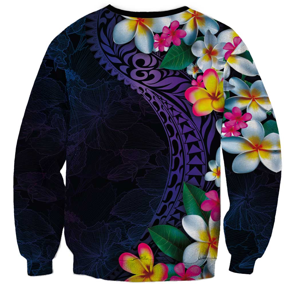 Hawaiian Plumeria-Polynesian Art Tattoo Frosted Blue Violet Color Sweatshirt