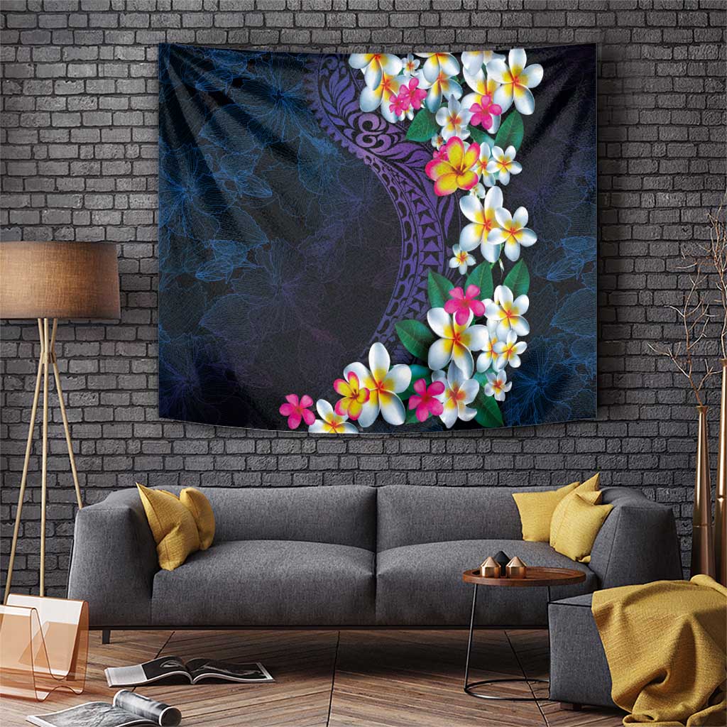 Hawaiian Plumeria-Polynesian Art Tattoo Frosted Blue Violet Color Tapestry