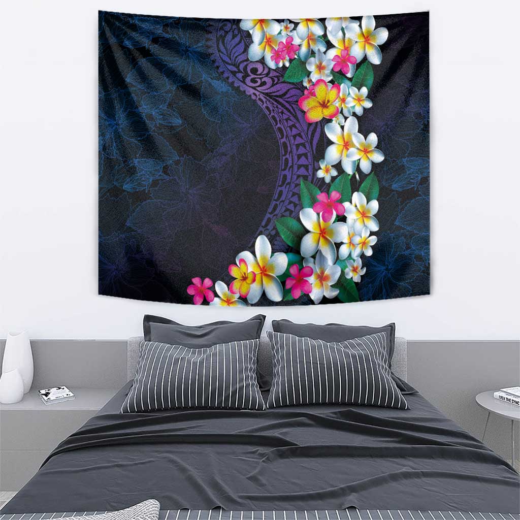 Hawaiian Plumeria-Polynesian Art Tattoo Frosted Blue Violet Color Tapestry