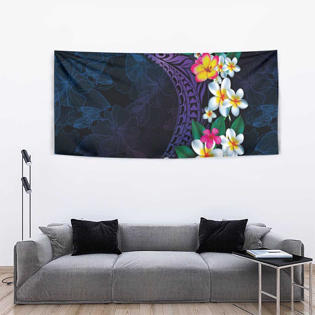 Hawaiian Plumeria-Polynesian Art Tattoo Frosted Blue Violet Color Tapestry