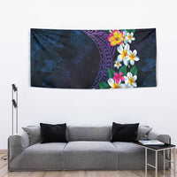 Hawaiian Plumeria-Polynesian Art Tattoo Frosted Blue Violet Color Tapestry