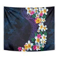 Hawaiian Plumeria-Polynesian Art Tattoo Frosted Blue Violet Color Tapestry