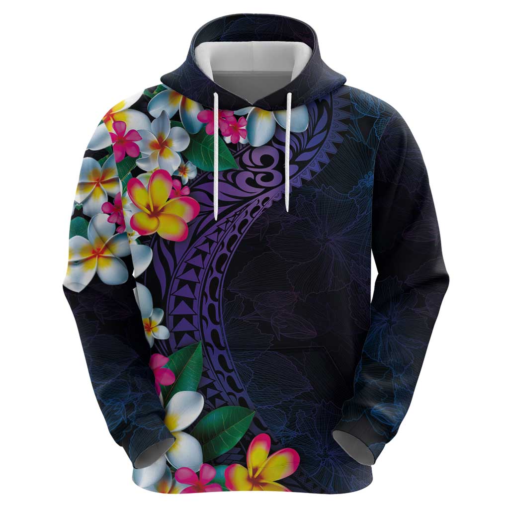 Hawaiian Plumeria-Polynesian Art Tattoo Frosted Blue Violet Color Zip Hoodie
