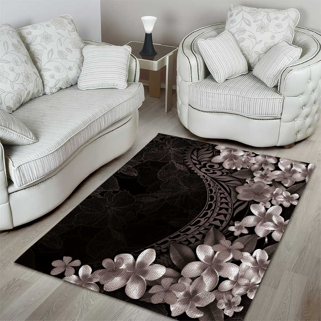 Hawaiian Plumeria-Polynesian Art Tattoo Grayscale Color Area Rug