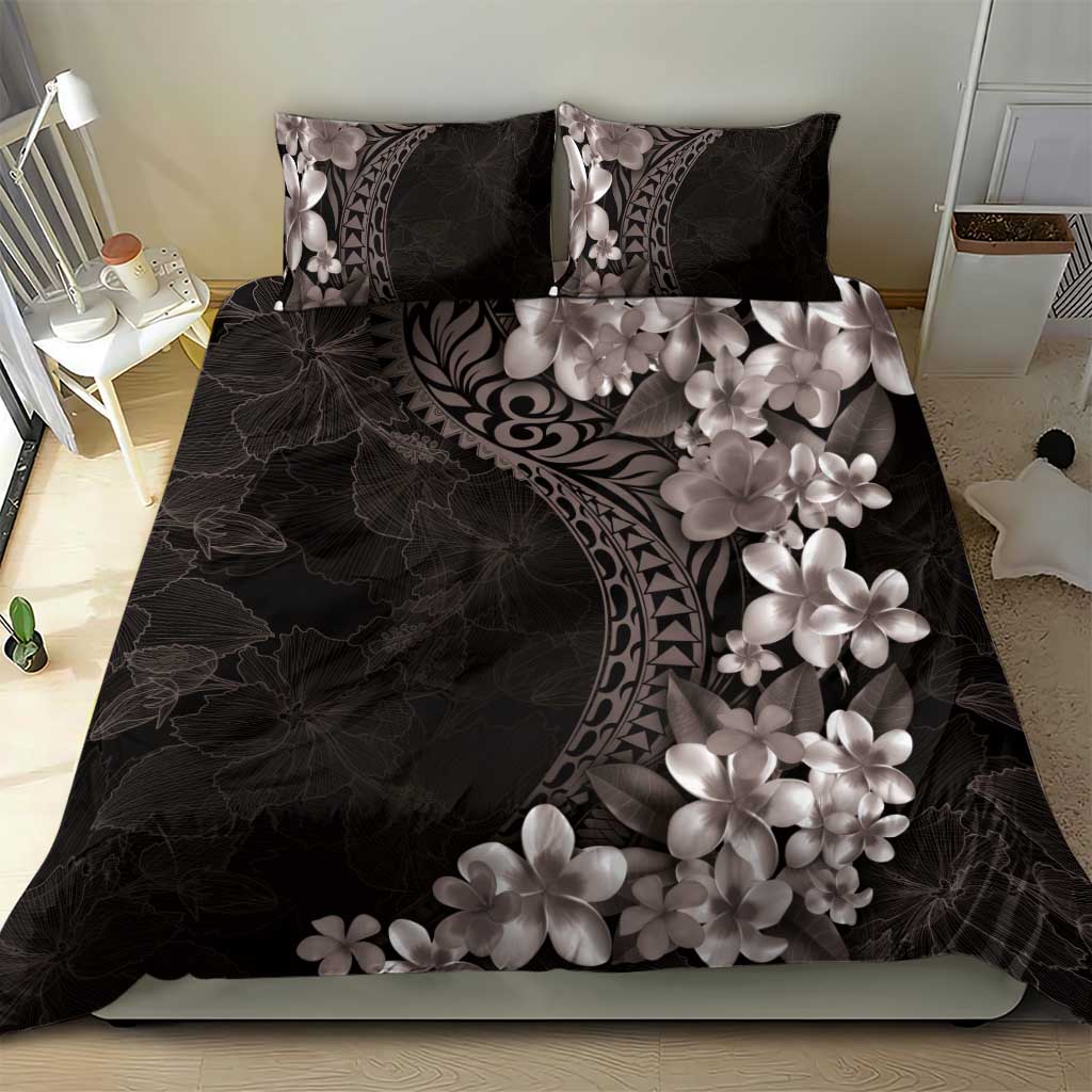 Hawaiian Plumeria-Polynesian Art Tattoo Grayscale Color Bedding Set