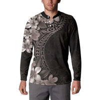 Hawaiian Plumeria-Polynesian Art Tattoo Grayscale Color Button Sweatshirt
