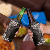 Hawaiian Plumeria-Polynesian Art Tattoo Grayscale Color 4 in 1 Can Cooler Tumbler