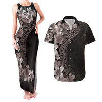 Hawaiian Plumeria-Polynesian Art Tattoo Grayscale Color Couples Matching Tank Maxi Dress and Hawaiian Shirt