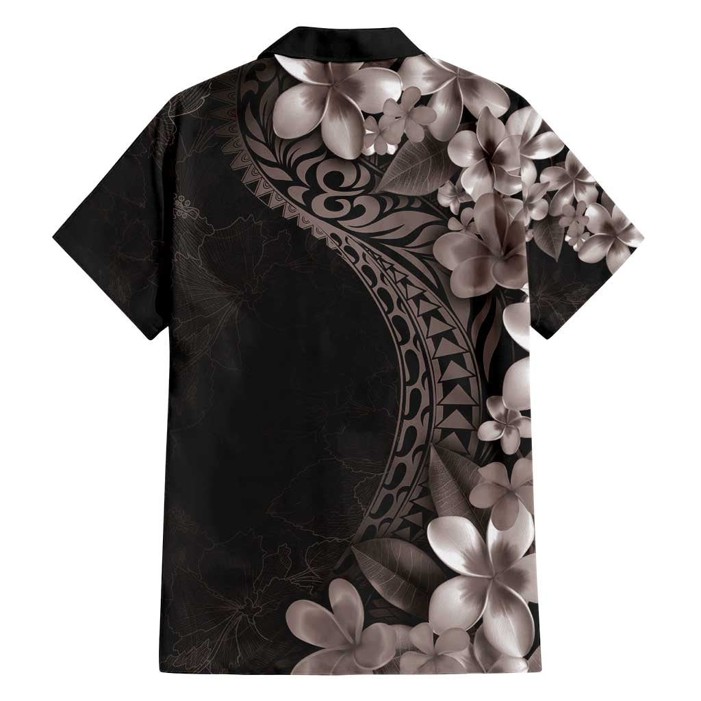 Hawaiian Plumeria-Polynesian Art Tattoo Grayscale Color Family Matching Off Shoulder Maxi Dress and Hawaiian Shirt