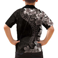Hawaiian Plumeria-Polynesian Art Tattoo Grayscale Color Family Matching Off Shoulder Short Dress and Hawaiian Shirt