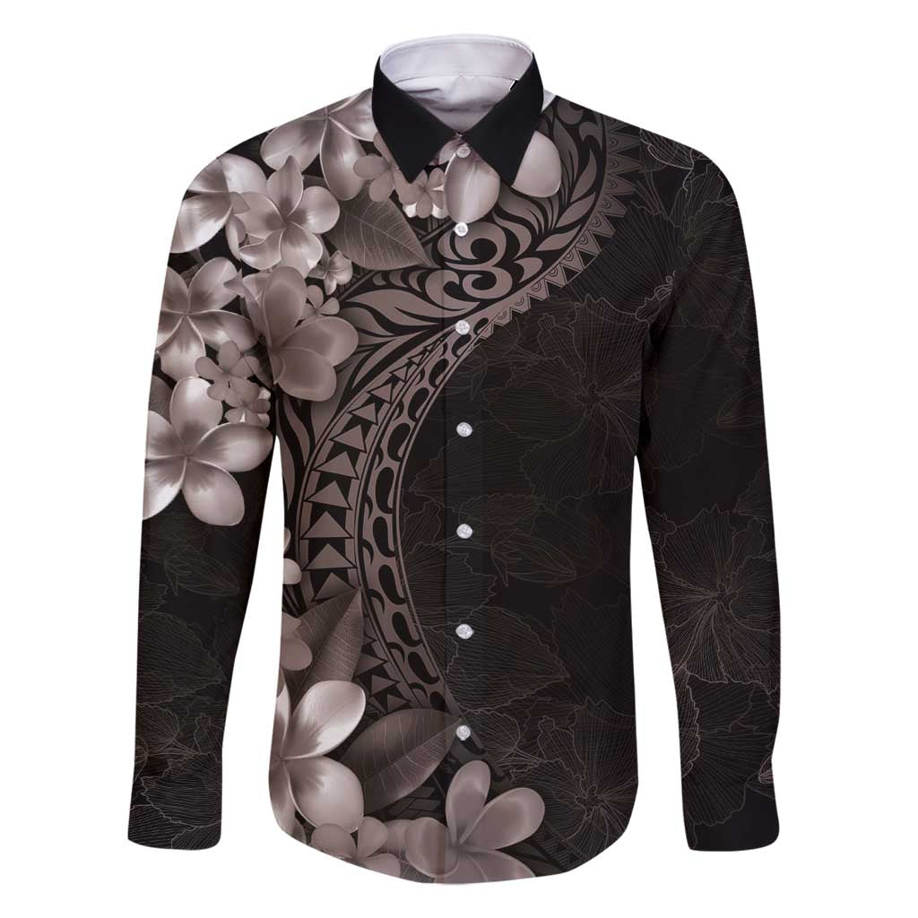 Hawaiian Plumeria-Polynesian Art Tattoo Grayscale Color Family Matching Off Shoulder Short Dress and Hawaiian Shirt
