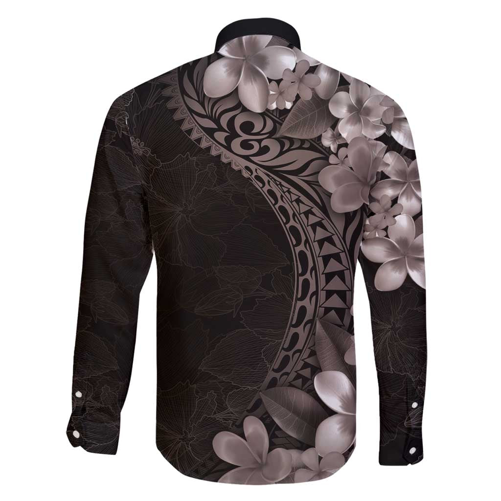 Hawaiian Plumeria-Polynesian Art Tattoo Grayscale Color Family Matching Off Shoulder Short Dress and Hawaiian Shirt