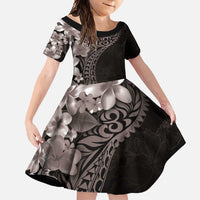Hawaiian Plumeria-Polynesian Art Tattoo Grayscale Color Family Matching Summer Maxi Dress and Hawaiian Shirt