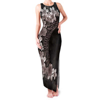 Hawaiian Plumeria-Polynesian Art Tattoo Grayscale Color Family Matching Tank Maxi Dress and Hawaiian Shirt