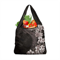 Hawaiian Plumeria-Polynesian Art Tattoo Grayscale Color Grocery Bag