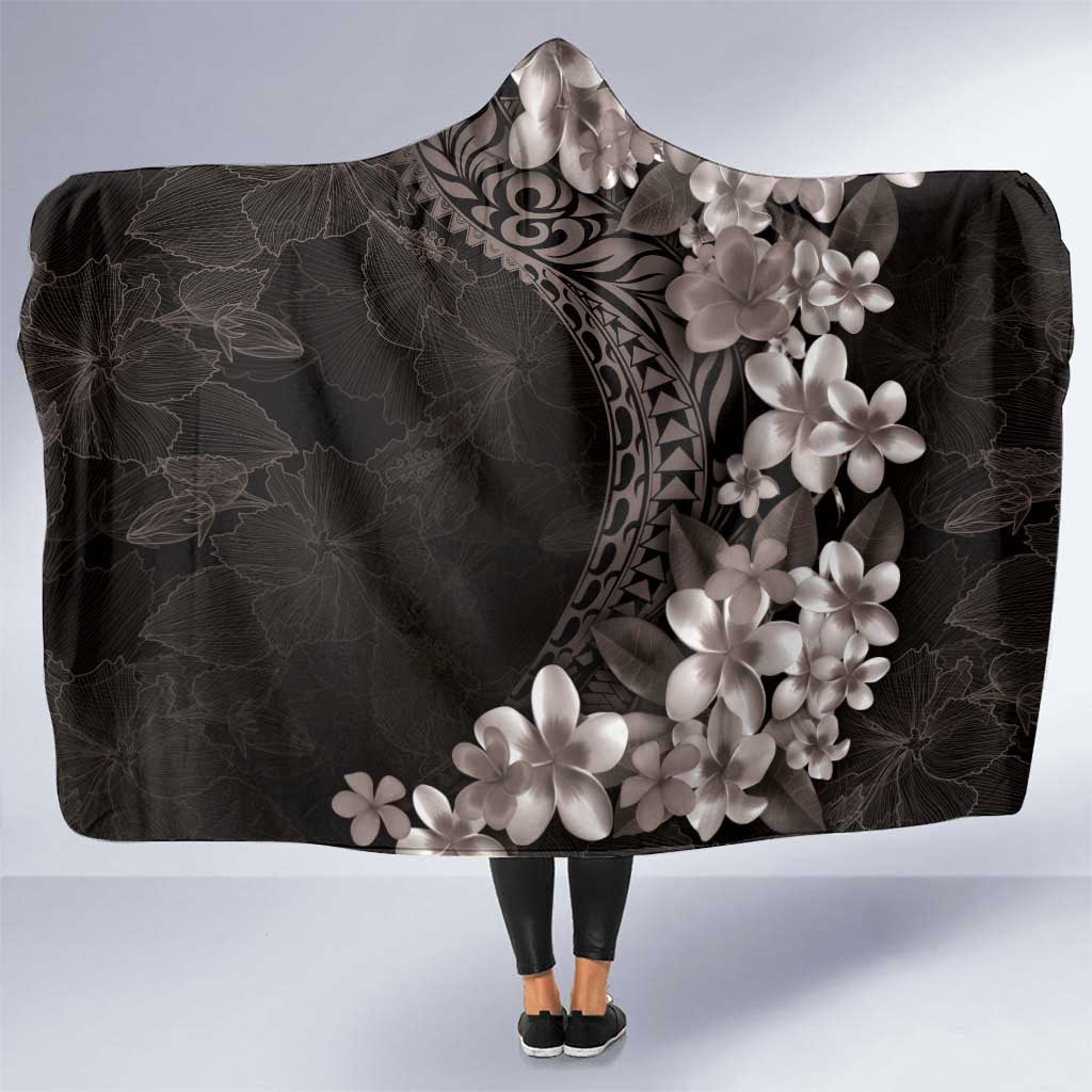 Hawaiian Plumeria-Polynesian Art Tattoo Grayscale Color Hooded Blanket