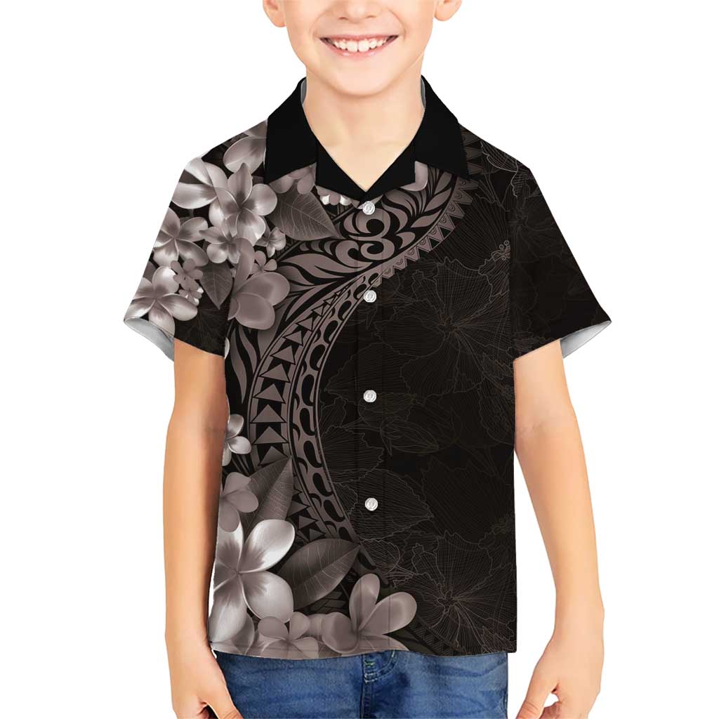 Hawaiian Plumeria-Polynesian Art Tattoo Grayscale Color Kid Hawaiian Shirt
