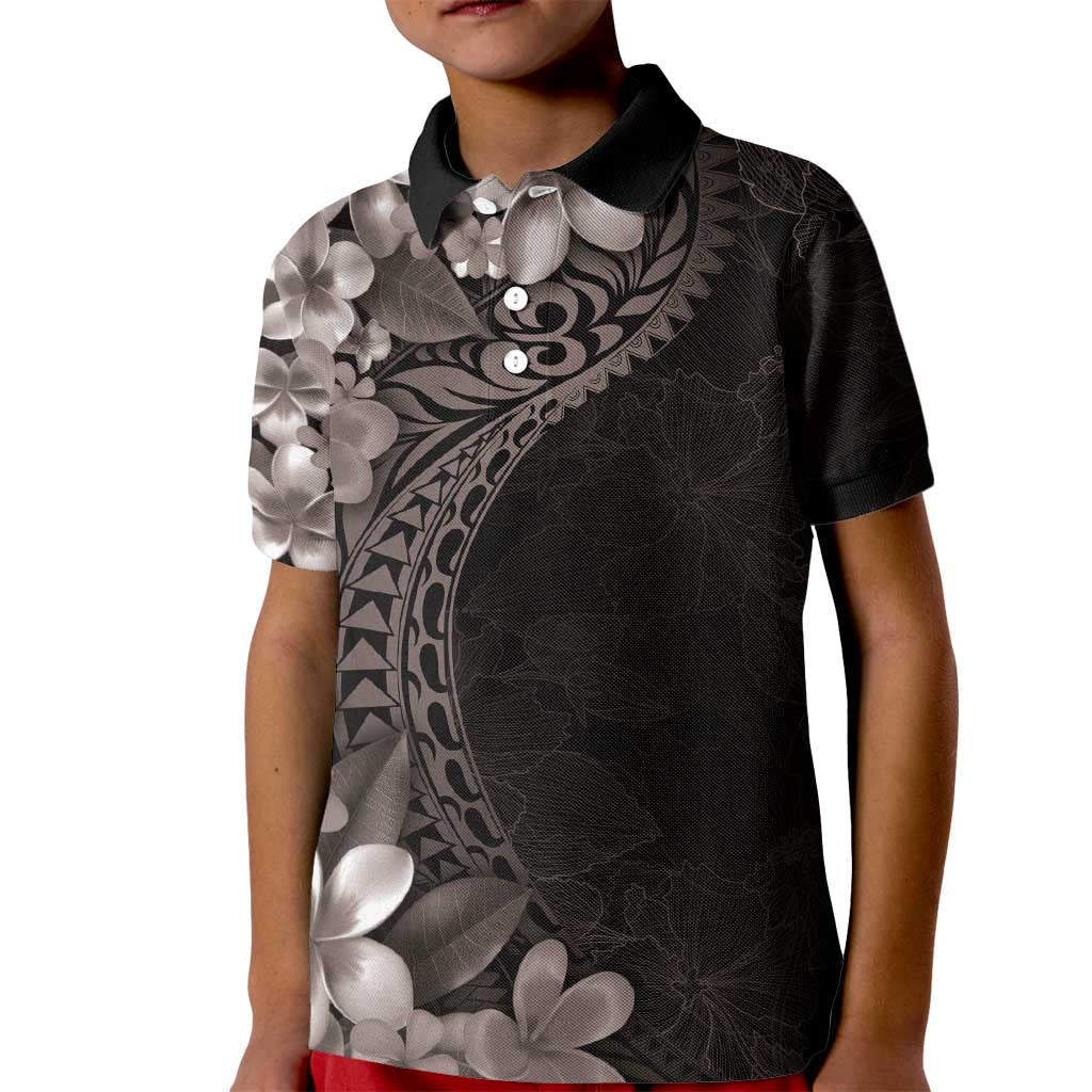 Hawaiian Plumeria-Polynesian Art Tattoo Grayscale Color Kid Polo Shirt
