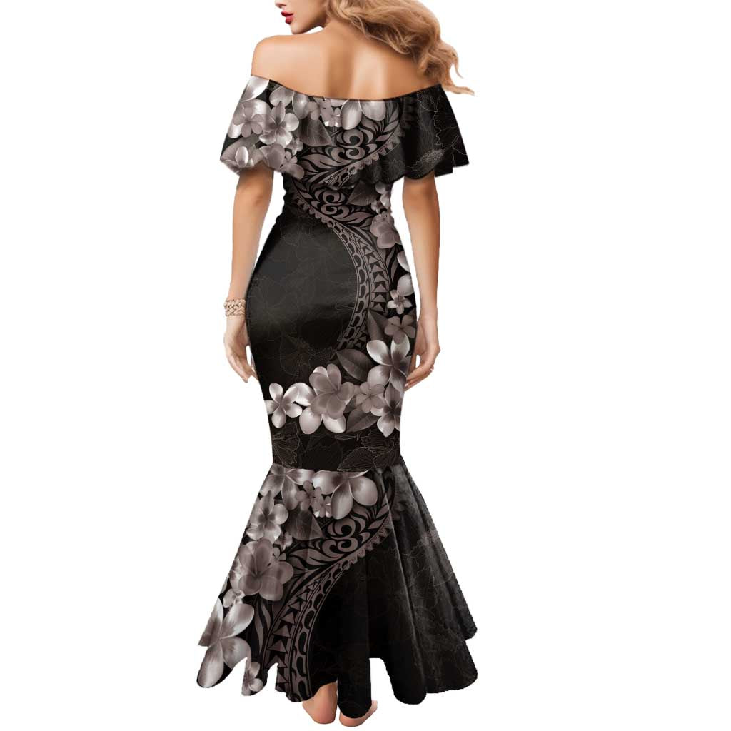 Hawaiian Plumeria-Polynesian Art Tattoo Grayscale Color Mermaid Dress