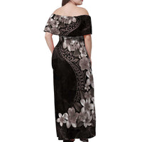Hawaiian Plumeria-Polynesian Art Tattoo Grayscale Color Off Shoulder Maxi Dress