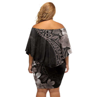 Hawaiian Plumeria-Polynesian Art Tattoo Grayscale Color Off Shoulder Short Dress