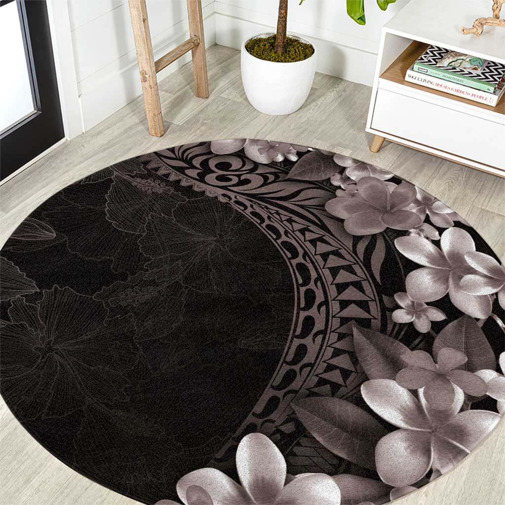 Hawaiian Plumeria-Polynesian Art Tattoo Grayscale Color Round Carpet LT03 Gray - Polynesian Pride