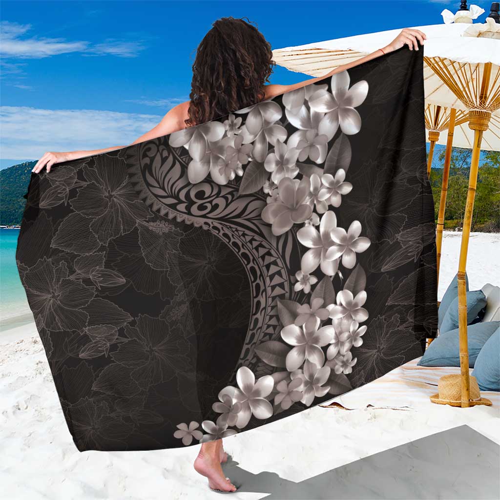 Hawaiian Plumeria-Polynesian Art Tattoo Grayscale Color Sarong LT03 One Size 44 x 66 inches Gray - Polynesian Pride