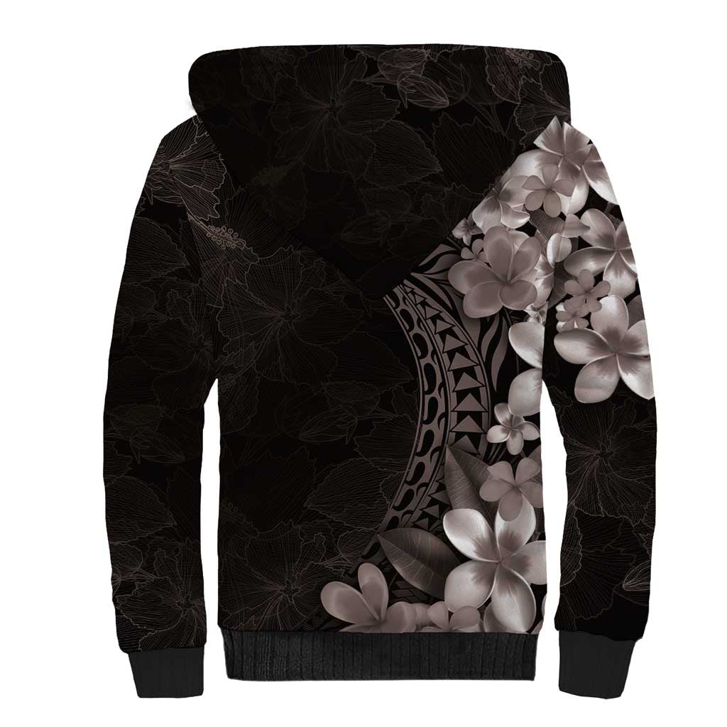 Hawaiian Plumeria-Polynesian Art Tattoo Grayscale Color Sherpa Hoodie