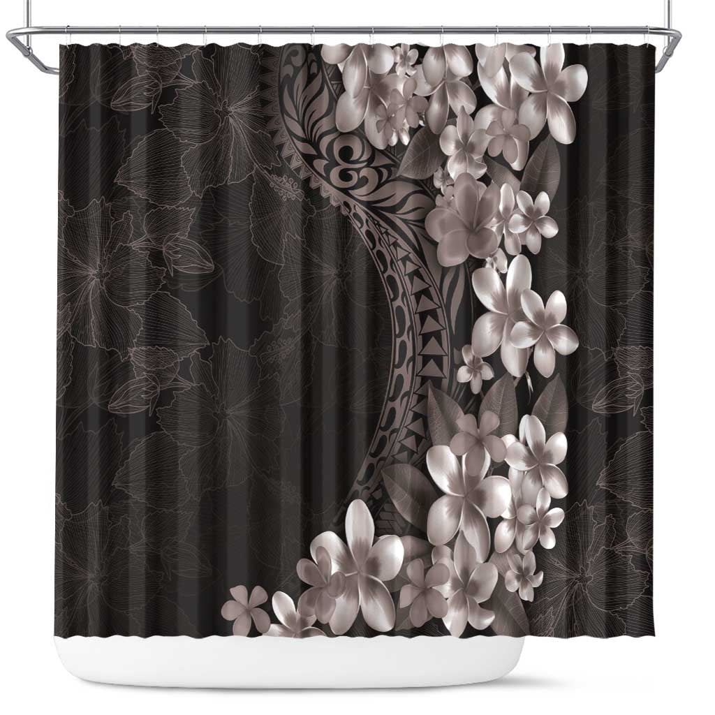 Hawaiian Plumeria-Polynesian Art Tattoo Grayscale Color Shower Curtain LT03 Gray - Polynesian Pride