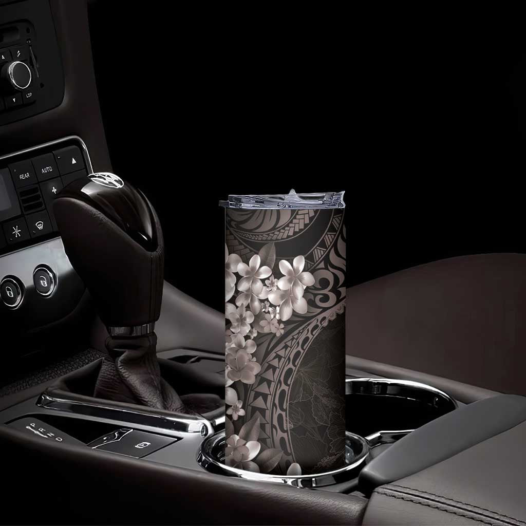 Hawaiian Plumeria-Polynesian Art Tattoo Grayscale Color Skinny Tumbler