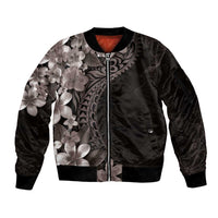 Hawaiian Plumeria-Polynesian Art Tattoo Grayscale Color Sleeve Zip Bomber Jacket LT03 Unisex Gray - Polynesian Pride