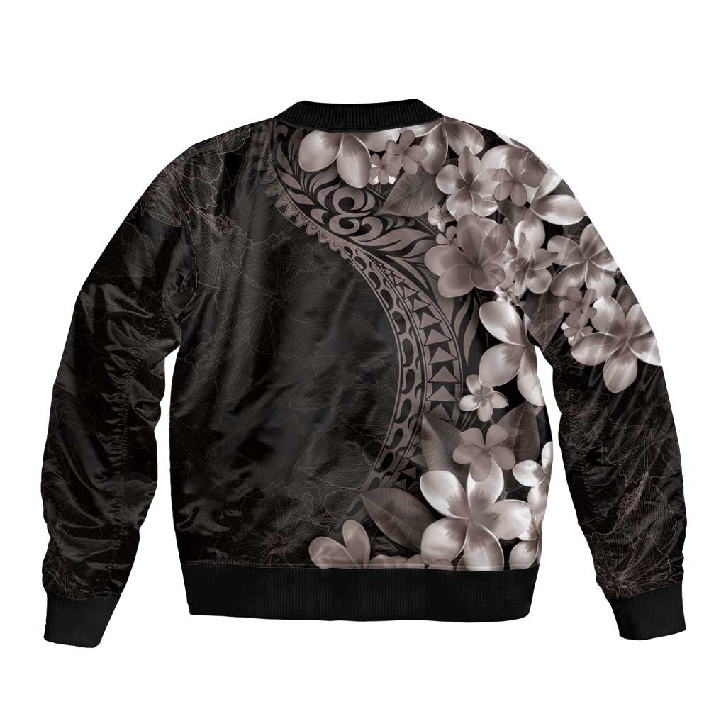 Hawaiian Plumeria-Polynesian Art Tattoo Grayscale Color Sleeve Zip Bomber Jacket LT03 - Polynesian Pride