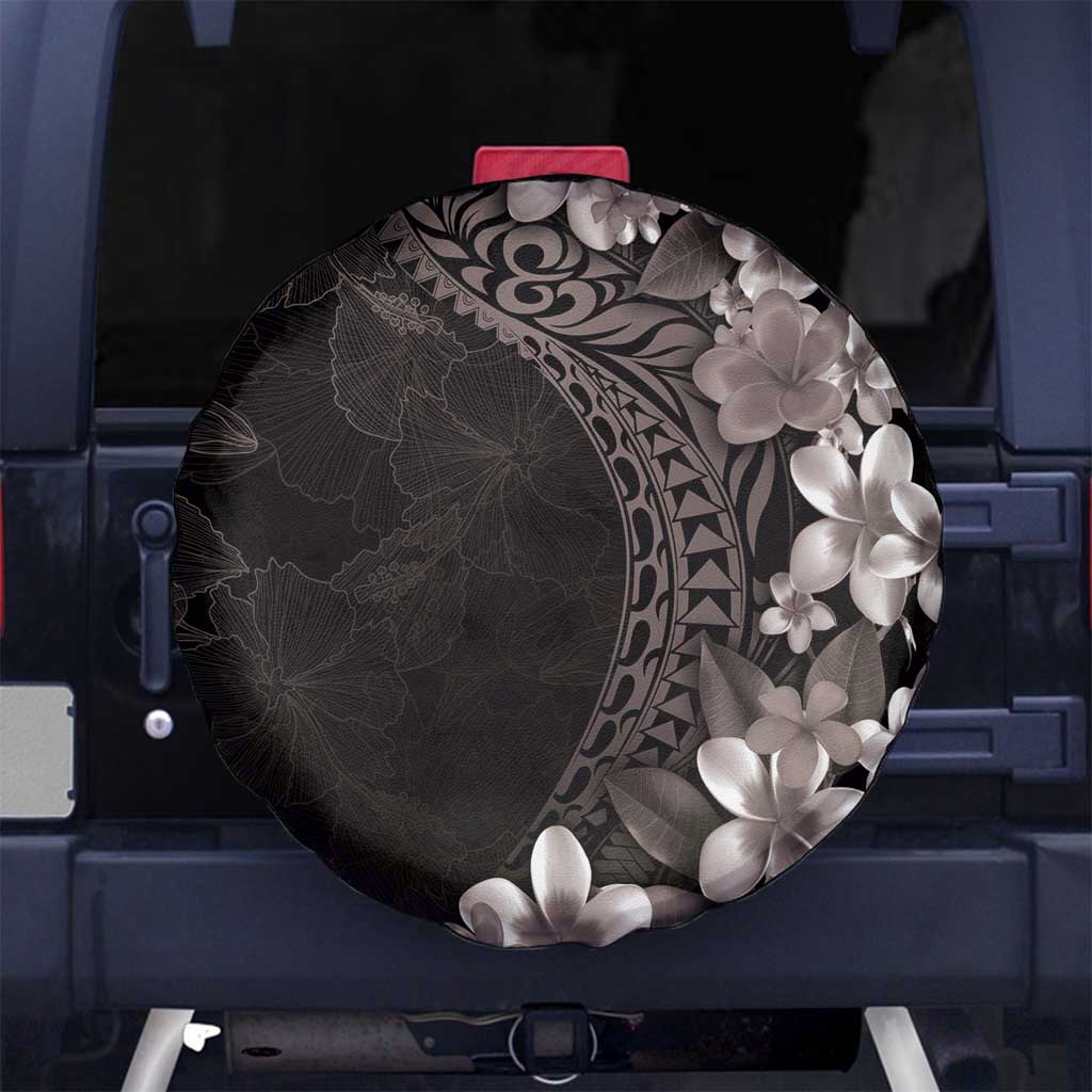 Hawaiian Plumeria-Polynesian Art Tattoo Grayscale Color Spare Tire Cover