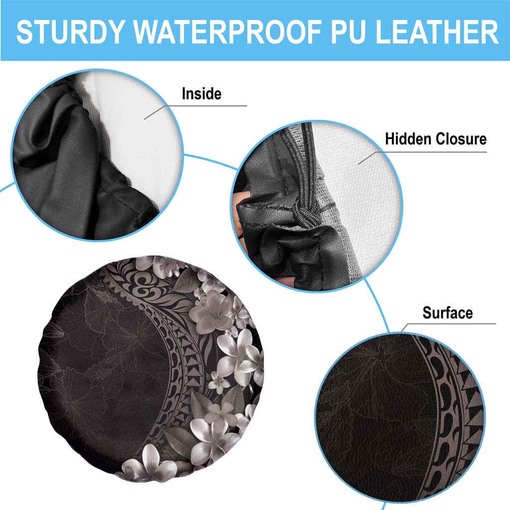 Hawaiian Plumeria-Polynesian Art Tattoo Grayscale Color Spare Tire Cover