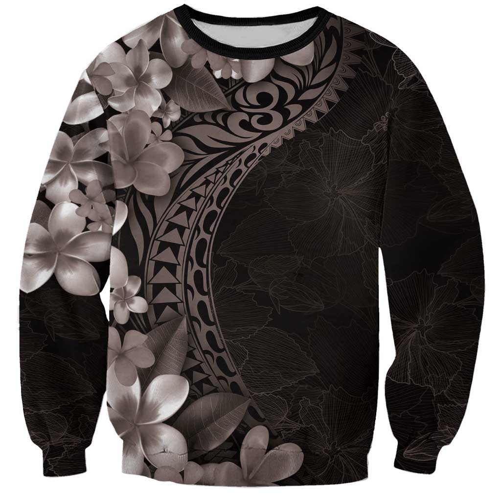Hawaiian Plumeria-Polynesian Art Tattoo Grayscale Color Sweatshirt