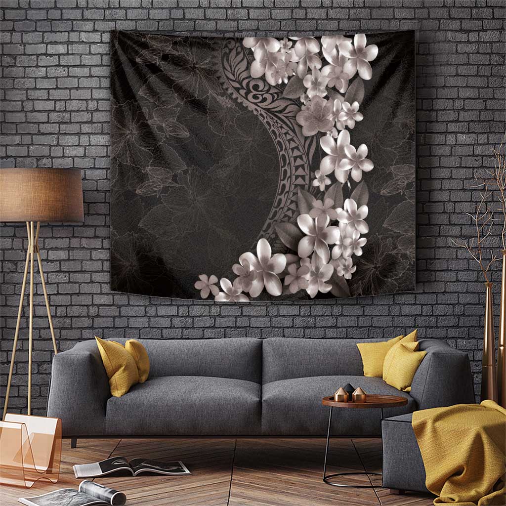 Hawaiian Plumeria-Polynesian Art Tattoo Grayscale Color Tapestry LT03 Gray - Polynesian Pride
