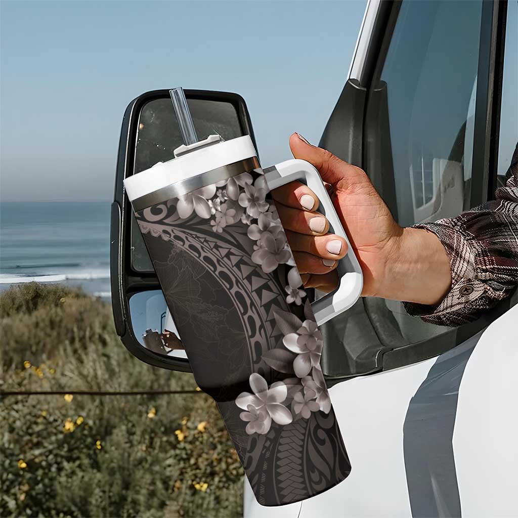 Hawaiian Plumeria-Polynesian Art Tattoo Grayscale Color Tumbler With Handle