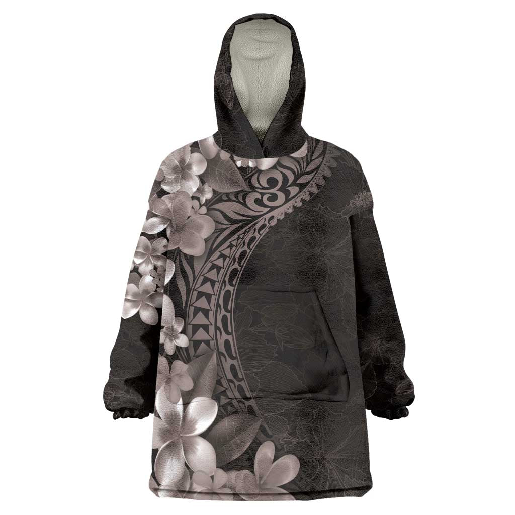 Hawaiian Plumeria-Polynesian Art Tattoo Grayscale Color Wearable Blanket Hoodie