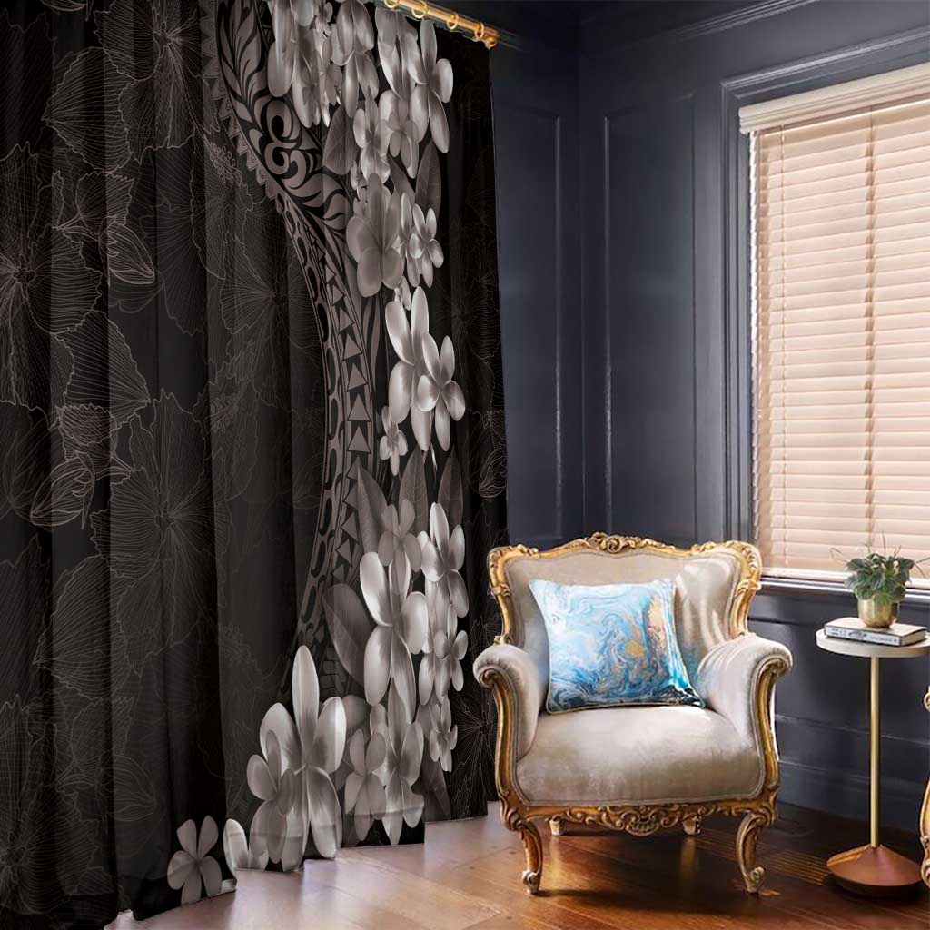 Hawaiian Plumeria-Polynesian Art Tattoo Grayscale Color Window Curtain