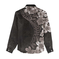 Hawaiian Plumeria-Polynesian Art Tattoo Grayscale Color Women Casual Shirt