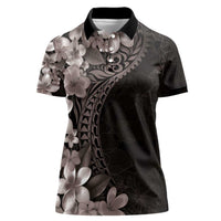 Hawaiian Plumeria-Polynesian Art Tattoo Grayscale Color Women Polo Shirt